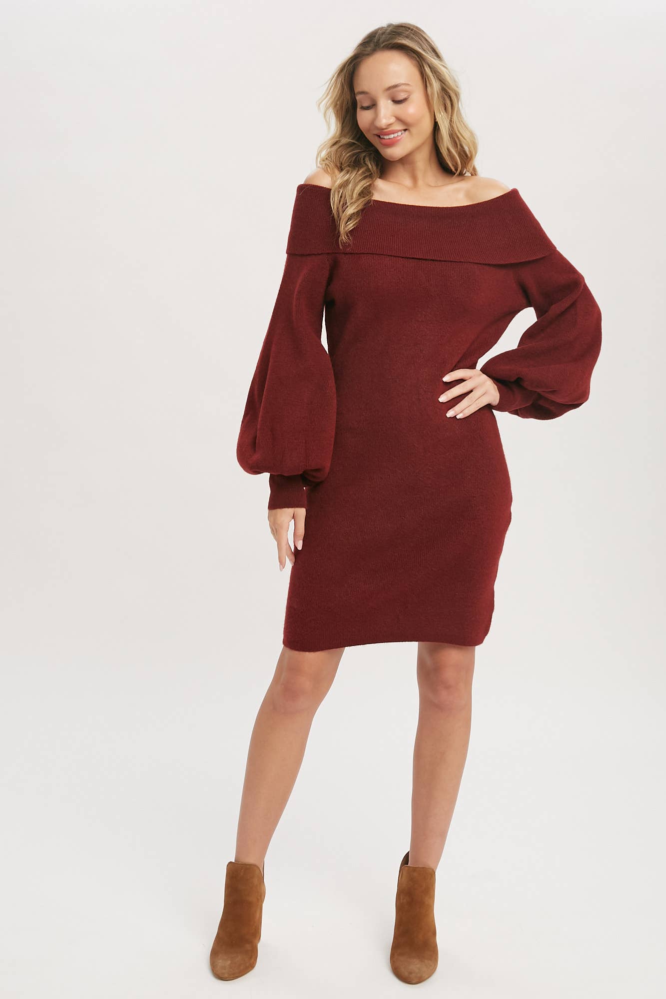 OFF SHOULDER SWEATER DRESS