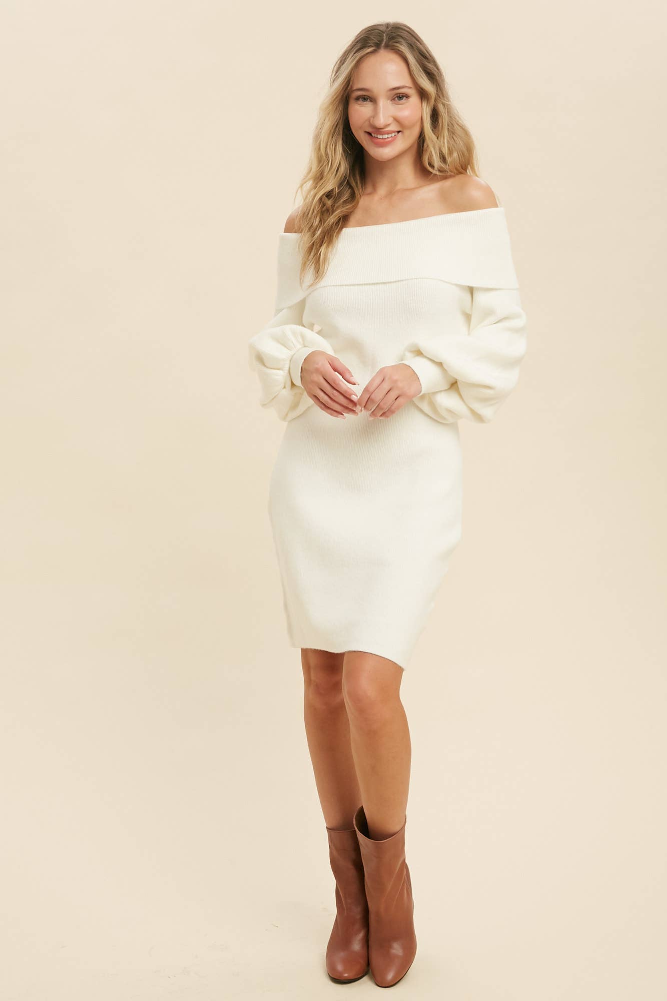 OFF SHOULDER SWEATER DRESS