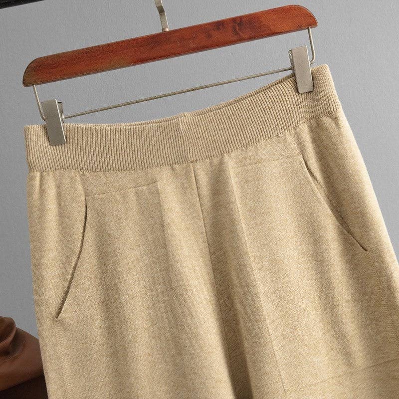 Solid Knit Mock Neck Slit Sweater Pants Set
