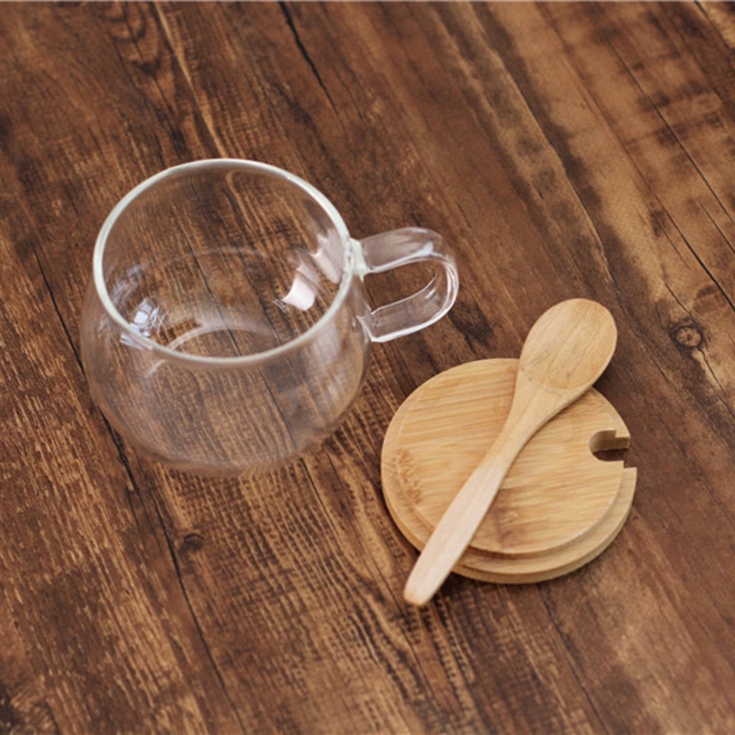 Borosilicate Glass Teacup w/ bamboo lid & spoon 11oz