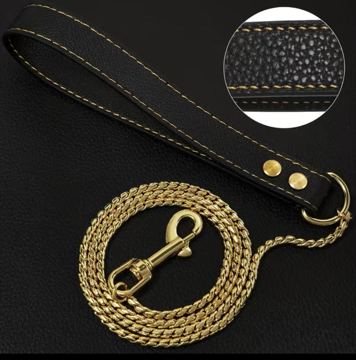 Gold Leash with leather handle