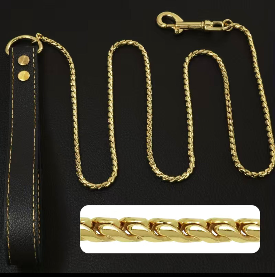Gold Leash with leather handle