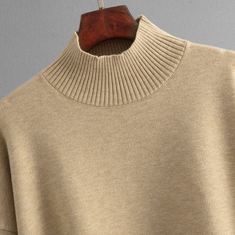 Solid Knit Mock Neck Slit Sweater Pants Set