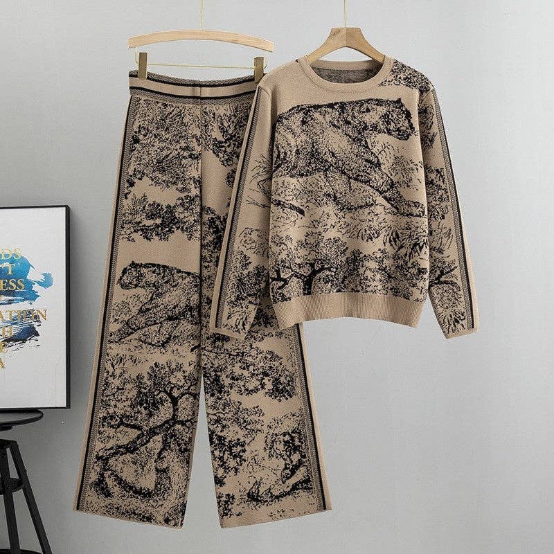 Fashion Tiger Print Knit Sweater And Pants Set