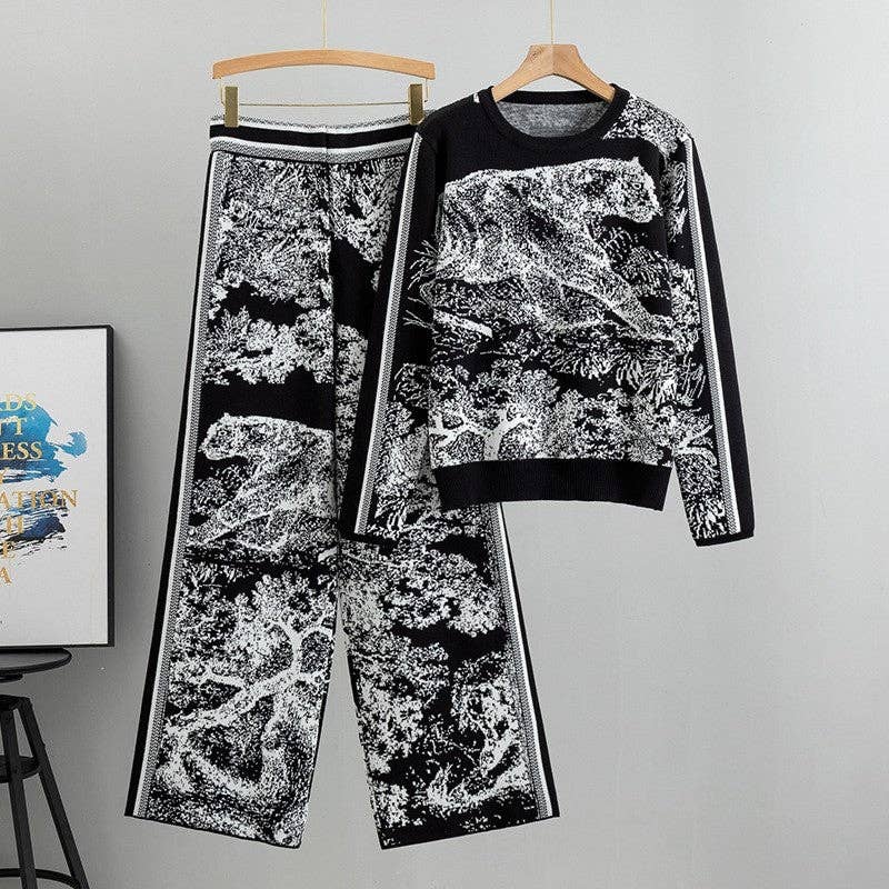 Fashion Tiger Print Knit Sweater And Pants Set