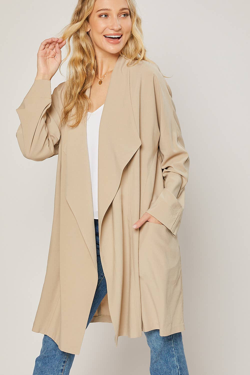 OVERSIZED DRAPE FRONT TRENCH DUSTER