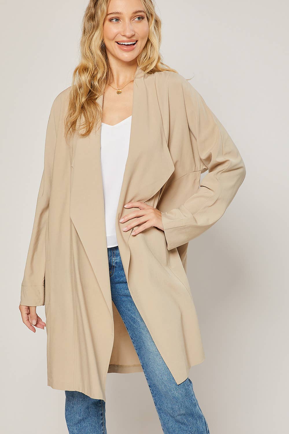 OVERSIZED DRAPE FRONT TRENCH DUSTER