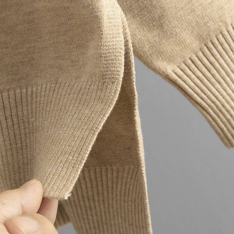 Solid Knit Mock Neck Slit Sweater Pants Set