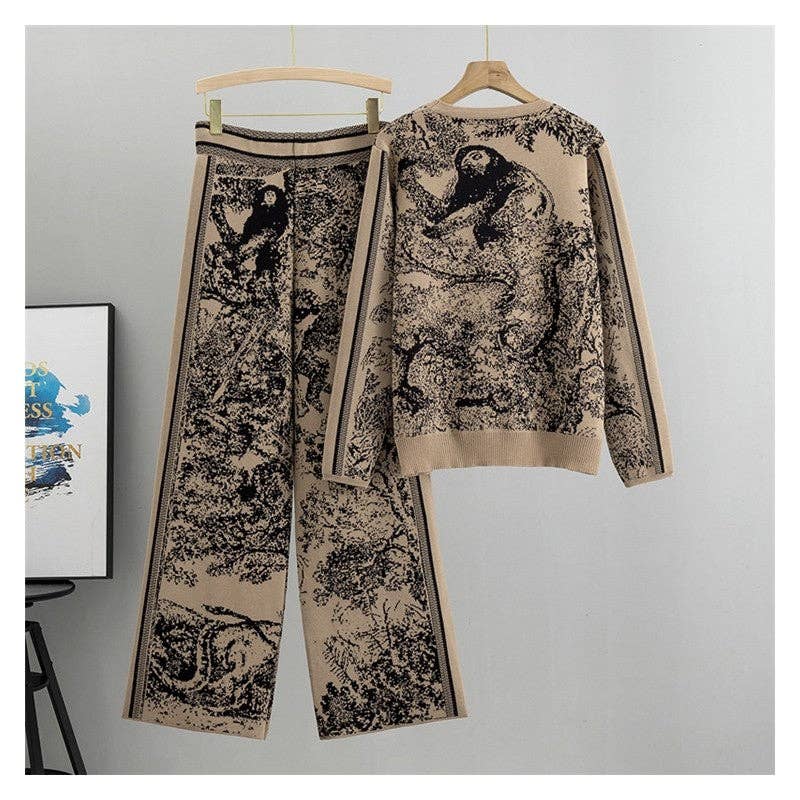 Fashion Tiger Print Knit Sweater And Pants Set
