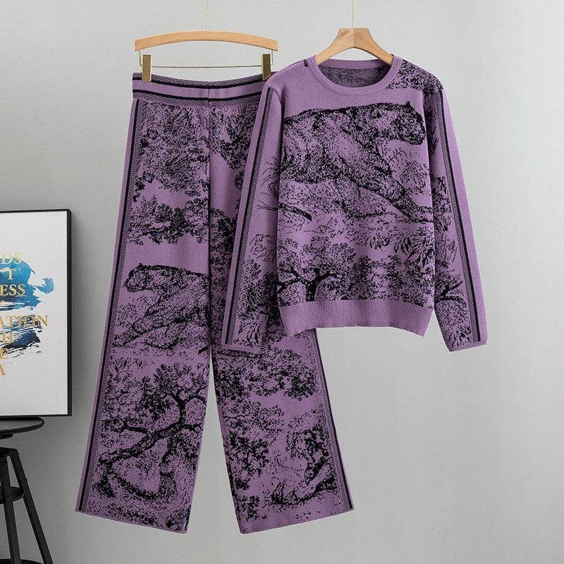 Fashion Tiger Print Knit Sweater And Pants Set