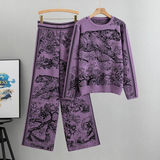 Fashion Tiger Print Knit Sweater And Pants Set