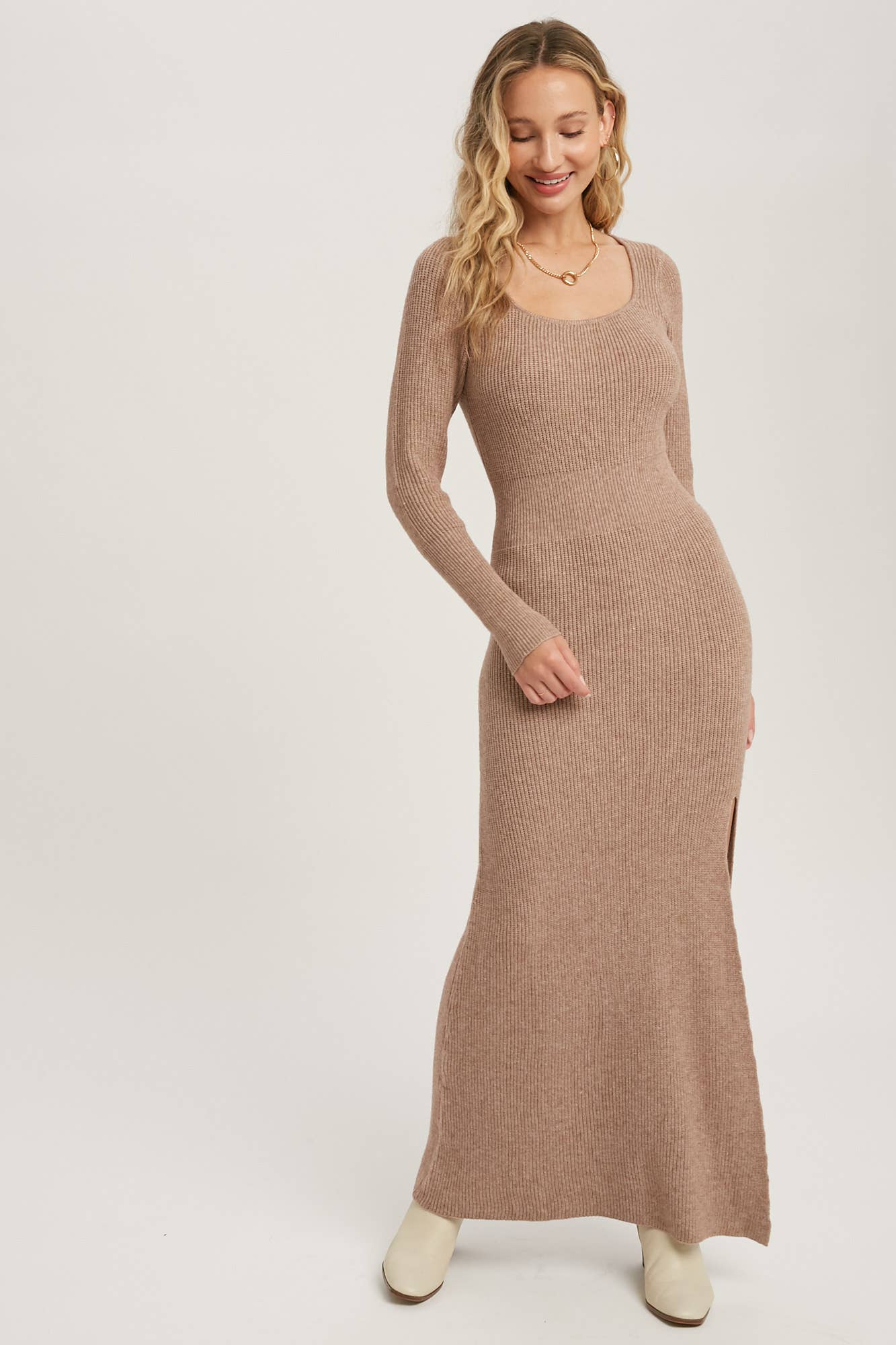 HIGH SLIT MAXI KNIT DRESS