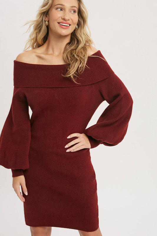OFF SHOULDER SWEATER DRESS